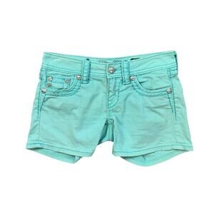Miss Me Shorts Womens 25 Mint Studded Low Rise Denim Flap Pocket Stretch Zip Fly